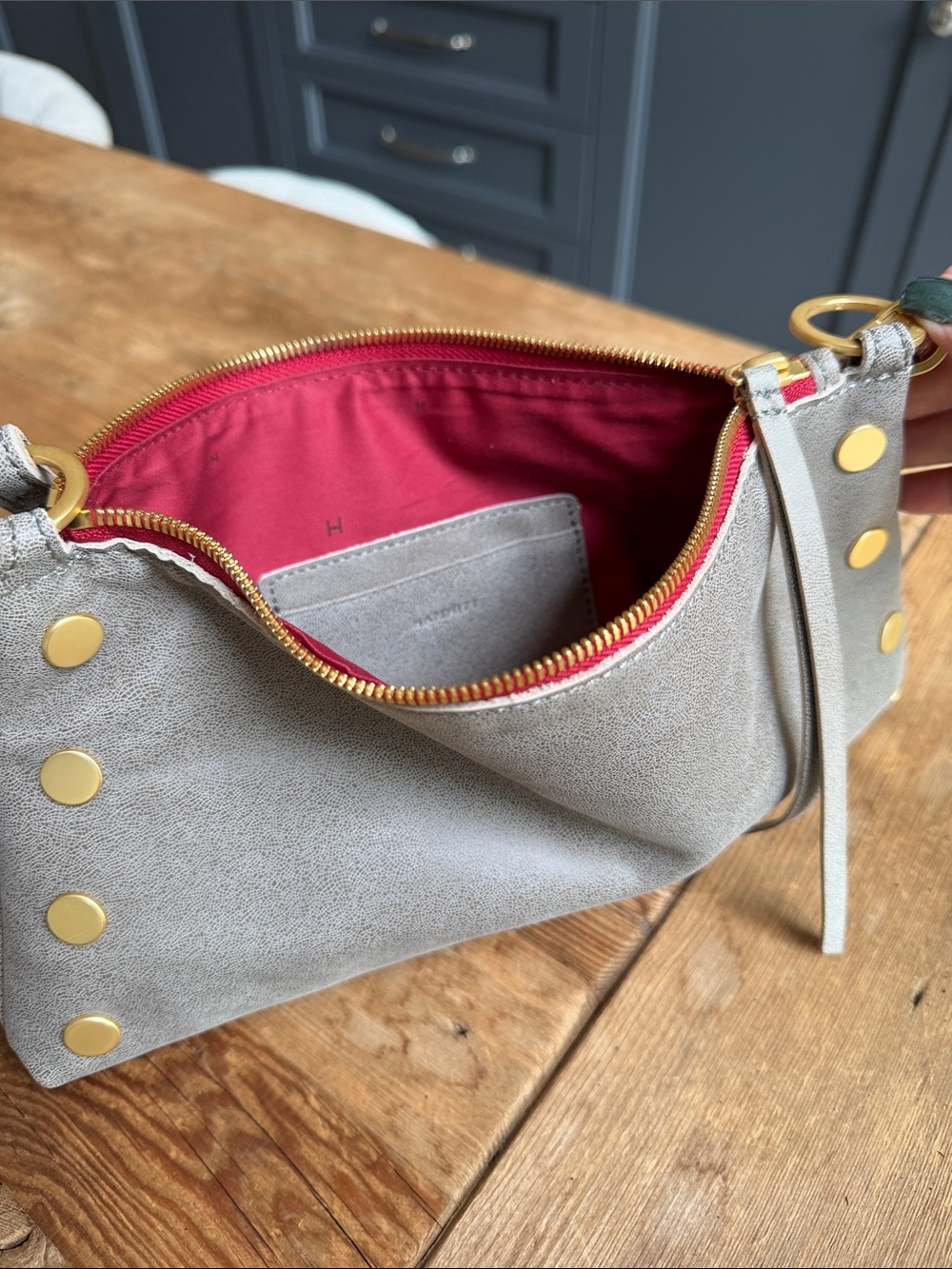 Hammitt Light Gray Suede Crossbody with Gold Studs - Picture 6 of 10